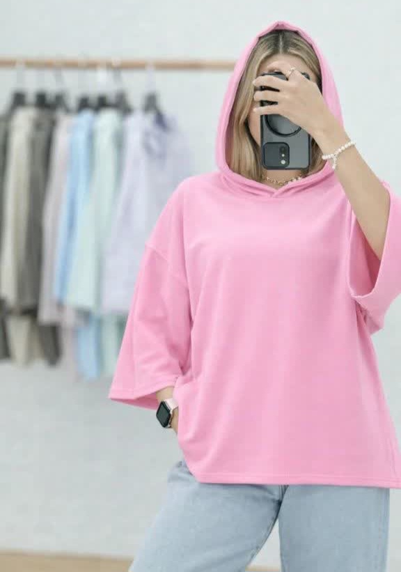 تیشرت کلاهدار صورتی