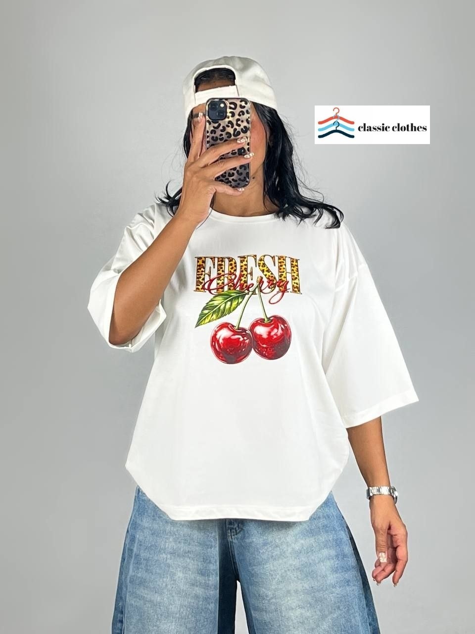 تیشرت پنبه باکسی طرح آلبالو