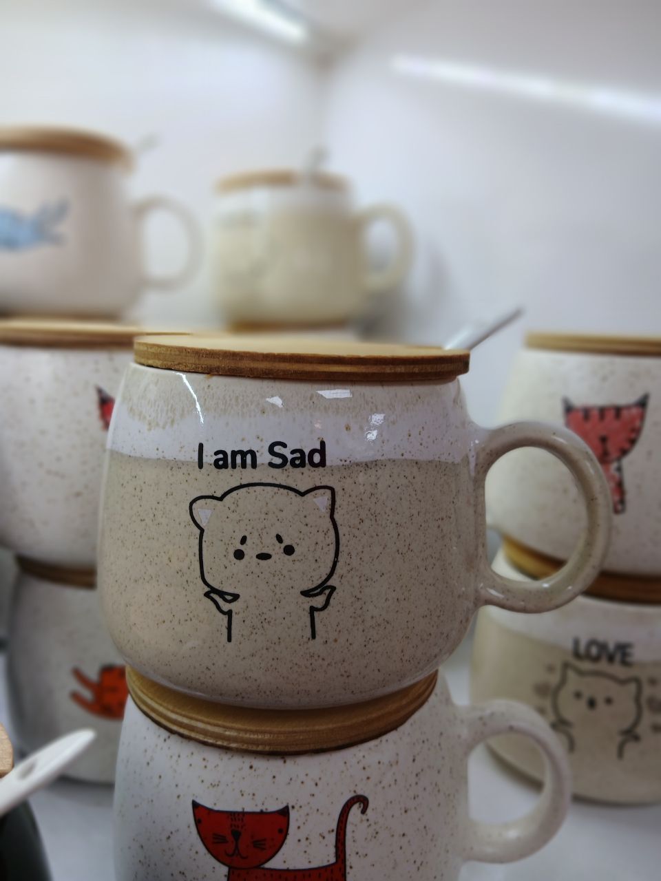 ماگ درب دار طرح i am sad