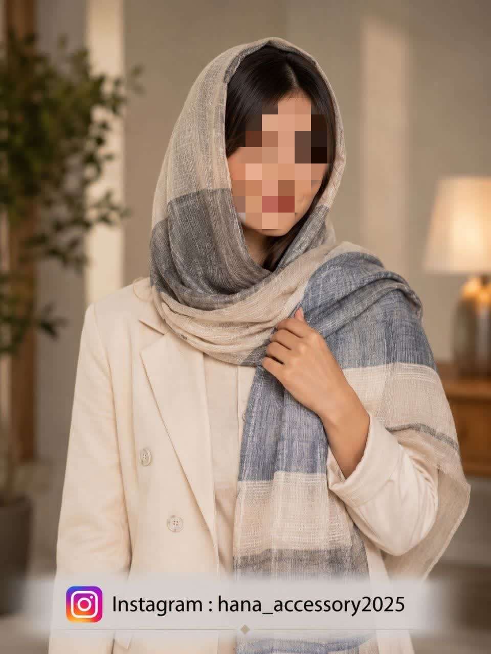 شال لینن با ایستایی کرم دودی