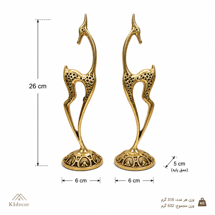 مجسمه غزال برنجی جفتی روی پایه سایز 26*26