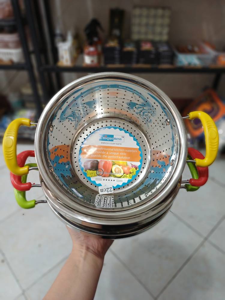 سبد آبکش استیل درجه یک یونیک دسته رنگی